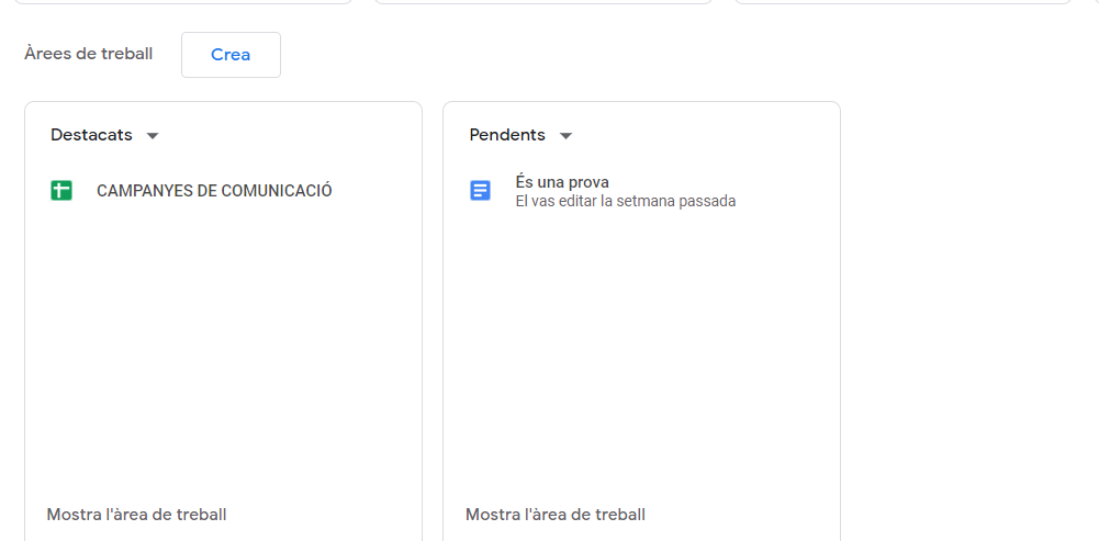 arees de treball Google Drive