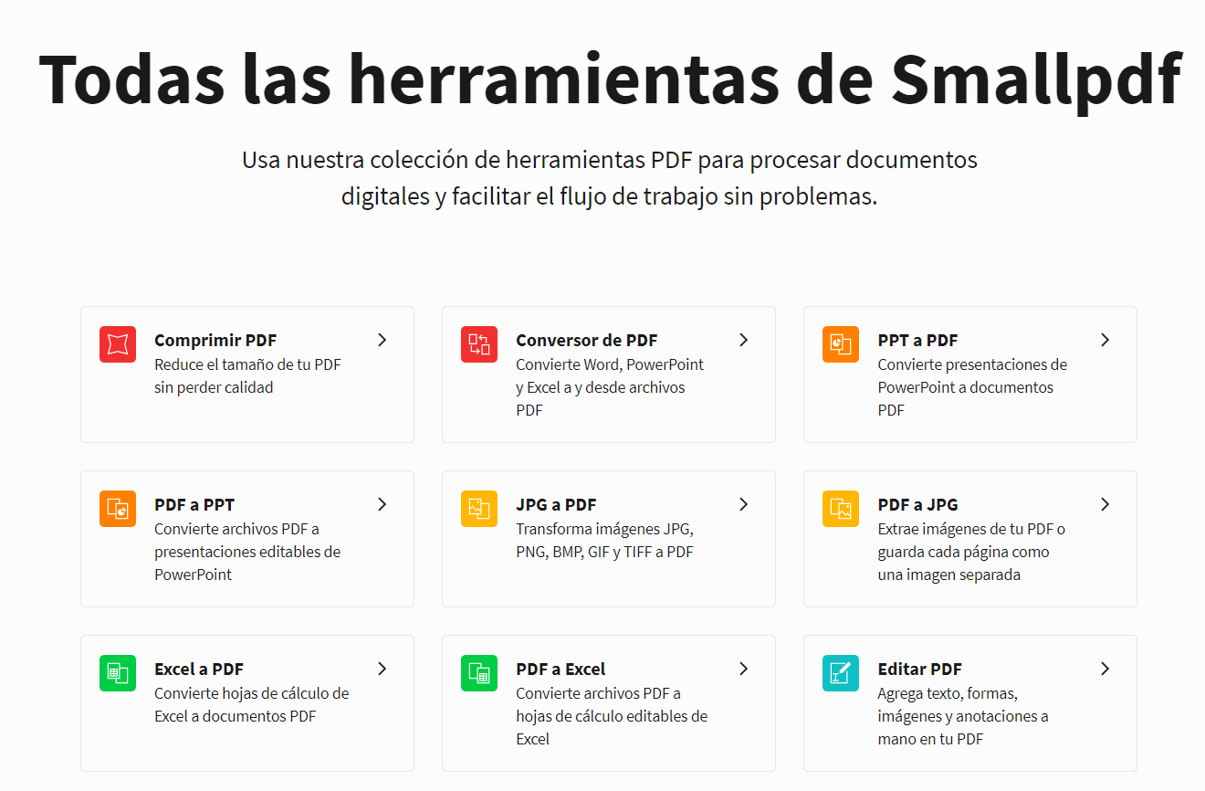 Smallpdf eines online que permet editar arxius PDF.