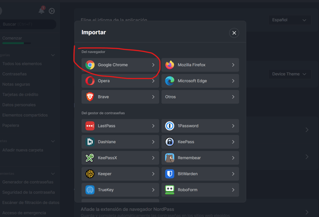 Com importar contrasenyes de Chrome a Nordpass?